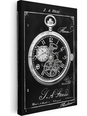 Tablofest Dikey Kanvas Tablo Cep Saati Mekanizması Patent Çizimi Teknik Vintage Tablo Ev Ofis Duvar Dekoru
