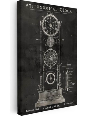 Tablofest Dikey Kanvas Tablo Astronomik Saat Mekanizması Patent Teknik Vintage Tablo Ev Ofis Duvar Dekoru