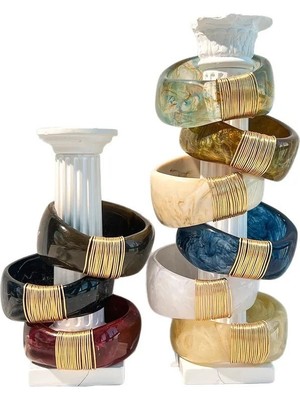 Moderncevher "antik Sütun Serisi: El Işçiliği Reçine & Gold Sarmal Bilezik"