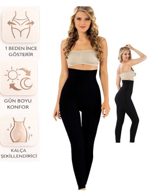 Bipamuk Kadın Korseli Uzun Tayt Yüksek Bel Toparlayıcı Spor Tayt Bel ve Basen Şekillendirici 1 Beden Ince Gösteren