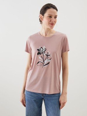 Lc Waikiki Yeni Sezon Bisiklet Yaka Çiçekli Kadın Tişört