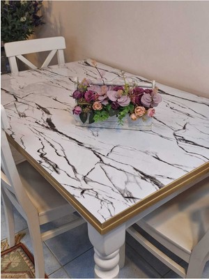 Başak Ev Tekstili Kalın Pvc Masa Koruyucu – 1.2 mm Mika Örtü, 80 cm En, Mermer Desen