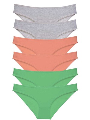 Beruflic 6 Adet Süper Eko Set Likralı Kadın Slip Külot Gri Pudra Yeşil