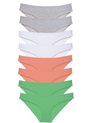 Beruflic 8 Adet Süper Eko Set Likralı Kadın Slip Külot Gri Beyaz Pudra Yeşil