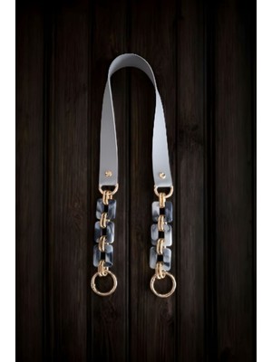 Nildenhobim Suni Derili Akrilik Kare Model Örgü ve Deri Çanta Sapları - 70 cm ( Gold Aksesuar - Gri Deri ) )