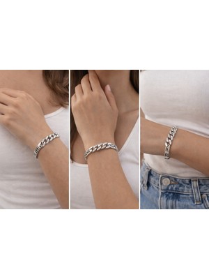 Birtakıı Zirkon Taşlı Gümüş Renk Unisex Bileklik