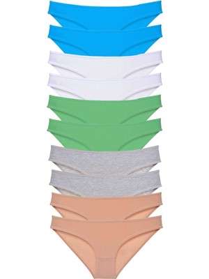 Beruflic 10 Adet Süper Eko Set Likralı Kadın Slip Ten Gri Beyaz Yeşil Mavi