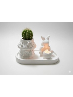 Tavşan Figürlü ve Mantar Ev Tasarımlı 3’lü Dekoratif Obje Seti