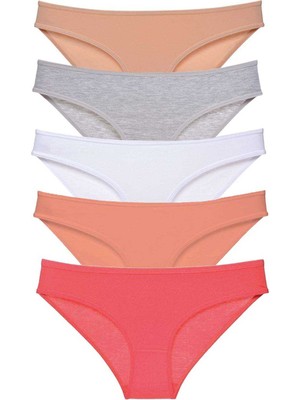 Beruflic 5 Adet Süper Eko Set Likralı Kadın Slip Külot Ten Gri Beyaz Pudra Fuşya