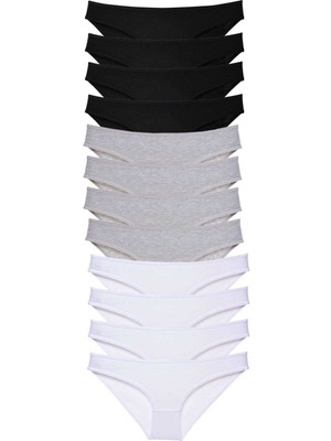 Beruflic 12 Adet Süper Eko Set Likralı Kadın Slip Külot Siyah Gri Beyaz