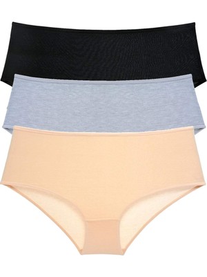 Beruflic 3 Adet Kadın Yüksek Bel Bato Külot Siyah Gri Ten