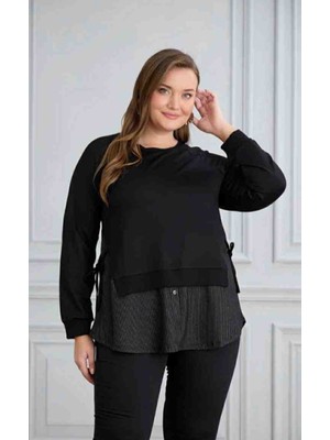 Te&Te Kadın Büyük Beden Eteği Gömlek Detaylı Kristal Kumaş Bluz