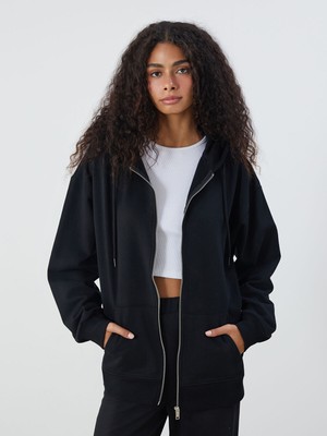 Lc Waikiki Yeni Sezon Kapüşonlu Oversize Kadın Kalın Fermuarlı Sweatshirt