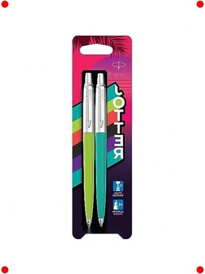 Calperia 2'li Retro Tükenmez Kalem Seti - Orta Uç, Mavi Mürekkep