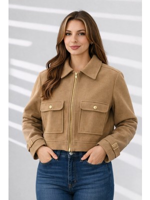 Modaplaza Kadın Fermuarlı Kısa Kaşe Mont 60553