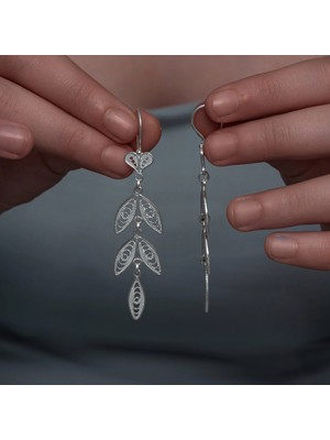 Katre46 Gümüş Zarif Yaprak Telkari Kadın Küpe