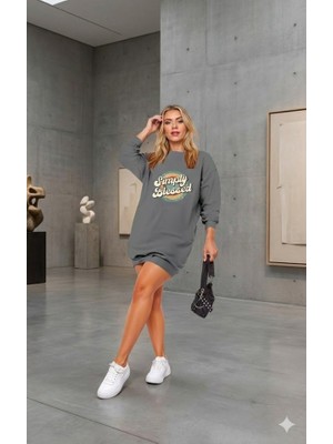 Arben Boutique Kadın Uzun Kollu Bisiklet Yaka Yazılı Viskon Iki Iplik Elbise