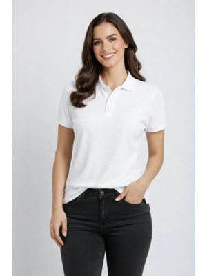 Buğrahayalin Pike Kumaş Düğmeli Yaka Regular Rahat Günlük Kısa Kol Tişört T-Shirt - Beyaz