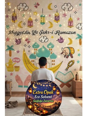 Kt Grup Cami Hilal ve Ramazan Figürleri Mat Görünümlü Cam Duvar Kapı Sticker Seti