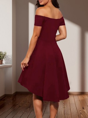 Mericline Kadın Kısa Kollu Madonna Yaka Önü Kısa Arkası Uzun Ithal Krep Elbise