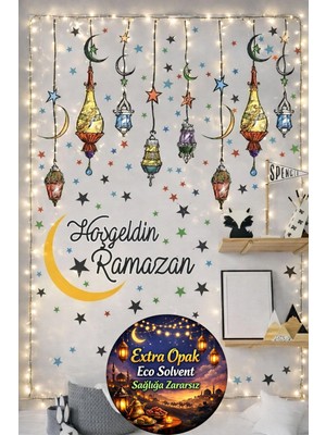 Kt Grup Hoşgeldin Ramazan Renkli Fener Sarkıt Cam Duvar Mat Görünümlü Sticker Seti Ramazan Süsü Bayram
