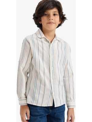 DeFacto Oversize Geniş Kalıp Polo Yaka Çizgili Uzun Kollu Gömlek Erkek Çocuk G6985A826SP