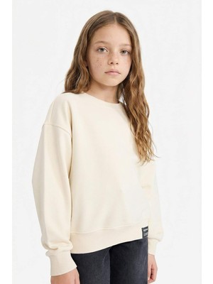 DeFacto Relax Fit Bisiklet Yaka Baskılı Sweatshirt Kız Çocuk E6842A826SP