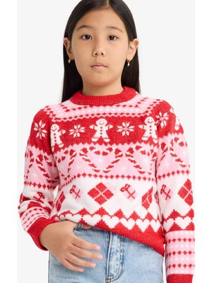 DeFacto Kız Çocuk Desenli Triko Kazak F5071A825WN