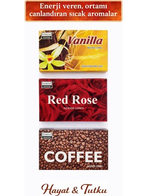 HYGE Hayat & Tutku 3’lü Konik Tütsü Seti Kahve / Vanilya / Kırmızı Gül Ev Ofis Koku