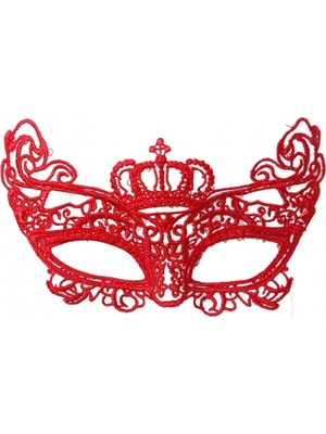 Go İthalat Kırmızı Renk Dantel Örgü Işlemeli Parti Maskesi Model 2 (5440)