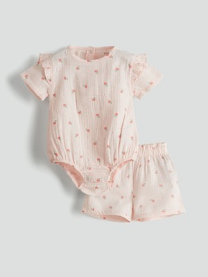 Lc Waikiki Yeni Sezon Çiçekli Çıtçıtlı Body ve Şort 2'li