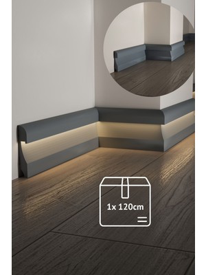 Evime Decor Antrasit Ledli Süpürgelik, 1 Boy 120CM Koyu Gri Polimer, Suya Dayanıklı, Ev Dekorasyonu