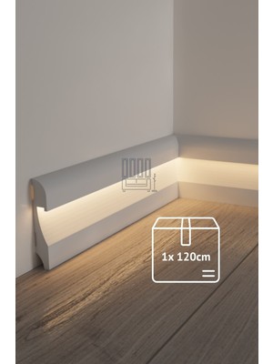 Evime Decor Beyaz Ledli Süpürgelik, 1 Boy 120CM Polimer, Suya Dayanıklı, Ev Dekorasyonu