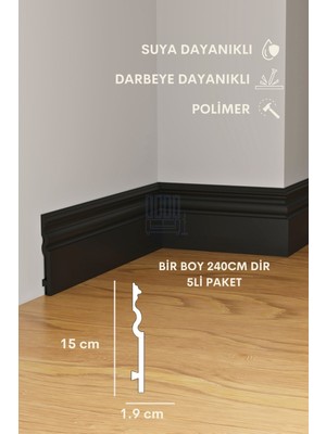 Evime Decor Siyah 15CM Süpürgelik, 1 Boy 120CM Polimer, Suya Dayanıklı, Ev Dekorasyonu
