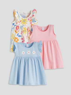 Lc Waikiki Yeni Sezon Bisiklet Yaka Kız Bebek Penye Elbise 3'lü