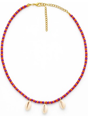 Chellomood - Bohem Shell – Mor & Turuncu Boncuklu Deniz Kabuğu Kolye