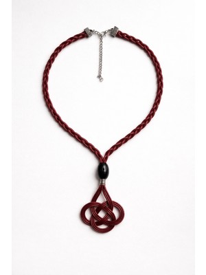 Chellomood - Bordo Suni Deri Ipli El Yapımı Örgü Kolye