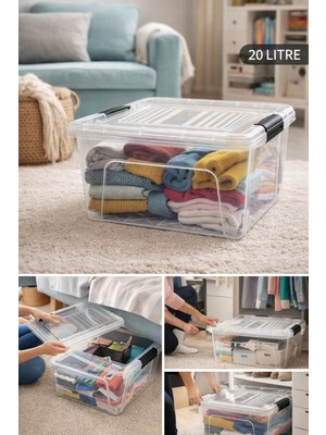 Loremp 20 Lt Şeffaf Kilitli Saklama Kabı Depolama Düzenleyici