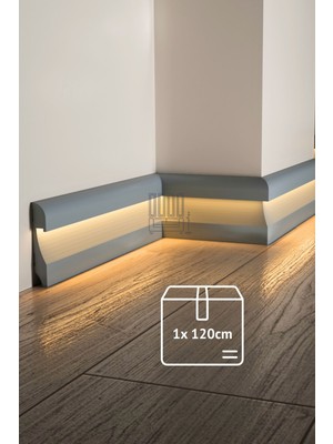 Evime Decor Açık Gri Ledli Süpürgelik, 1 Boy 120CM Polimer, Suya Dayanıklı, Ev Dekorasyonu