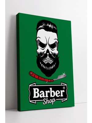 KOSS Dijital Green Barber Shop Tasarımlı Kanvas Tablo Retro Stil Kuaför Berber Duvar Dekoru