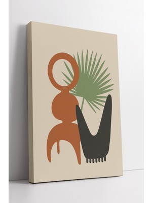 KOSS Dijital Soyut Bitki ve Heykel Formlu Modern Kanvas Tablo – Minimal Boho Tarz Duvar Dekoru, Estetik Sanat