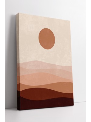 KOSS Dijital Boho Güneş ve Çöl Tonları Kanvas Tablo – Bej Kahve Minimal Soyut Duvar Dekoru