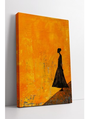 KOSS Dijital Sarı Zemin Üzerinde Afrikalı Kadın Silüeti Minimalist Modern Sanat Kanvas Tablo