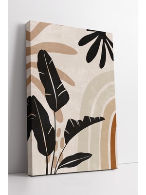 KOSS Dijital Bitki ve Gökkuşağı Soyut Boho Kanvas Tablo – Bej Siyah Modern Minimal Duvar Dekoru