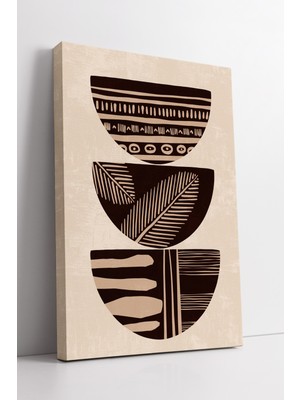 KOSS Dijital Etnik Desenli Yarım Daire Boho Kanvas Tablo – Bej Kahve Minimal Modern Duvar Dekoru