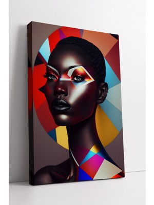 KOSS Dijital Geometrik Renkli Afrikalı Kadın Portresi Modern Soyut Sanat Eseri Dekoratif Kanvas Tablo
