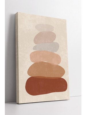 KOSS Dijital Soyut Taş Denge Kompozisyonu Kanvas Tablo – Boho Minimal Terracotta ve Bej Duvar Dekoru