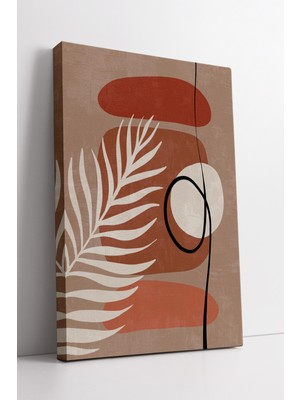 KOSS Dijital Soyut Palmiye Desenli Boho Kanvas Tablo – Terracotta ve Bej Minimal Duvar Dekoru