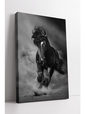 KOSS Dijital Siyah Beyaz Koşan At Kanvas Tablo Gücün ve Zarafetin Sanatsal Yansıması Duvar Dekoru