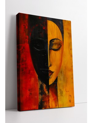 KOSS Dijital Yarım Yüz Portre Siyah Sarı Kırmızı Renkli Duygusal Yansıma Temalı Modern Kanvas Tablo